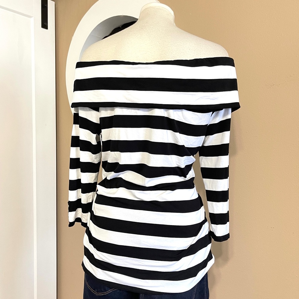 WHBM Off-Shoulder Striped Knit Top – Size Large, Tall-Friendly Fit - Picture 5 of 13